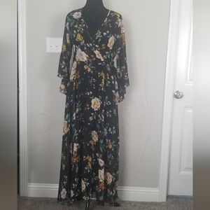 Indigo Rose Floral Black Maxi Dress Size Extra Large